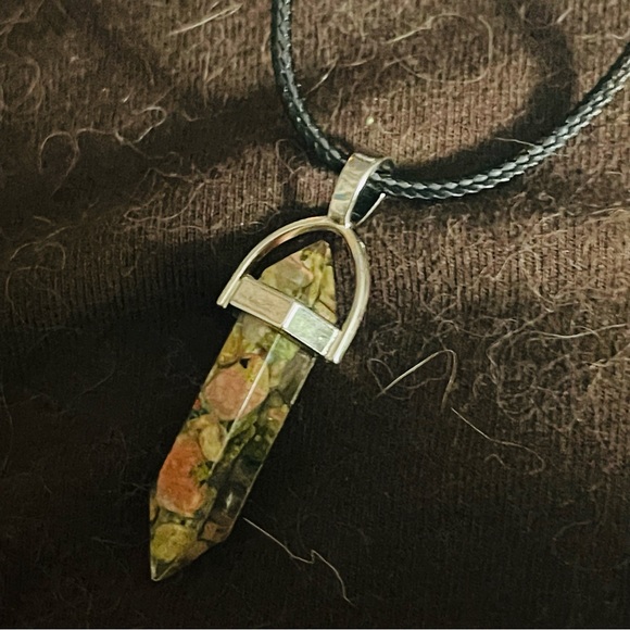 New Vegan Leather Sterling Silver Unakite Jasper Natural Stone Artisan Necklace - Picture 12 of 12